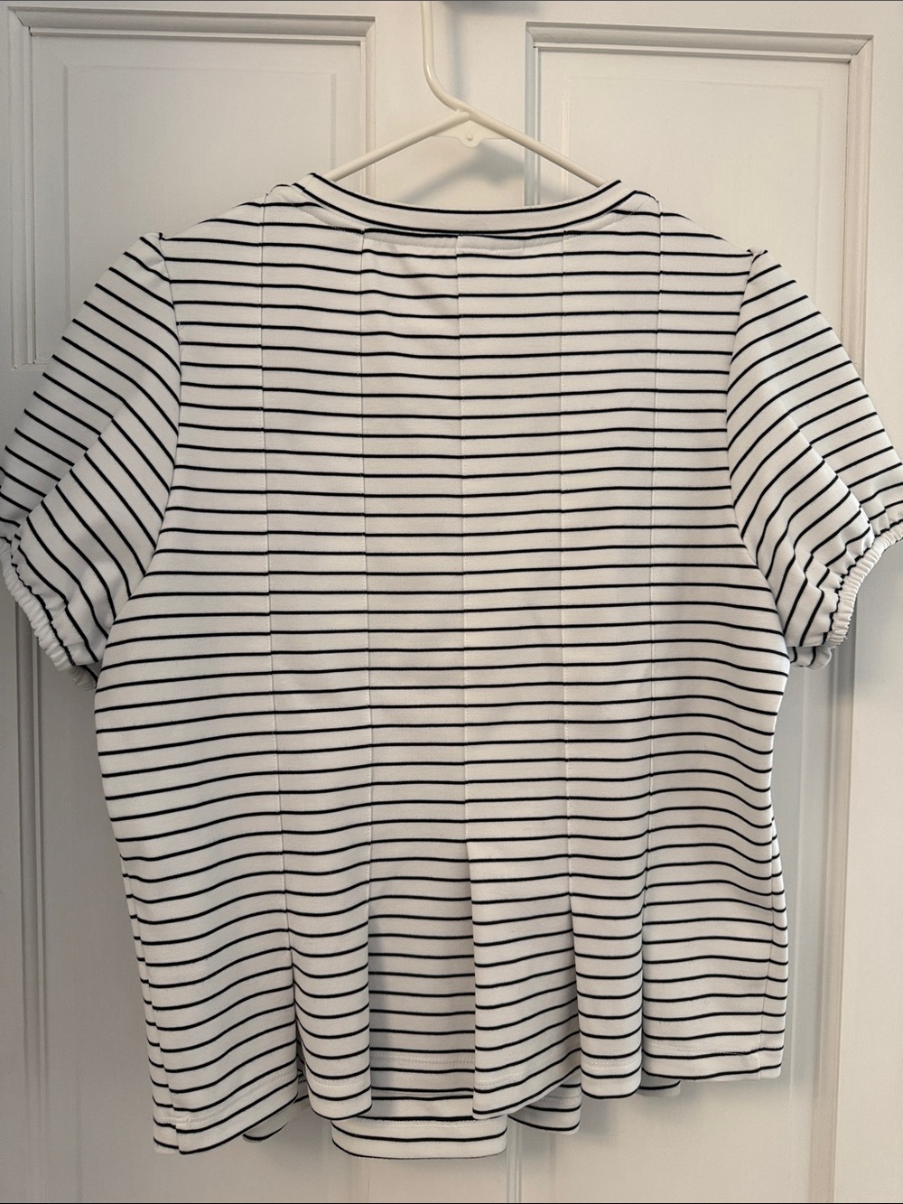 Maeve White Tee with Black Horizontal Stripes and Puff Sleeves - Picture 5 of 5